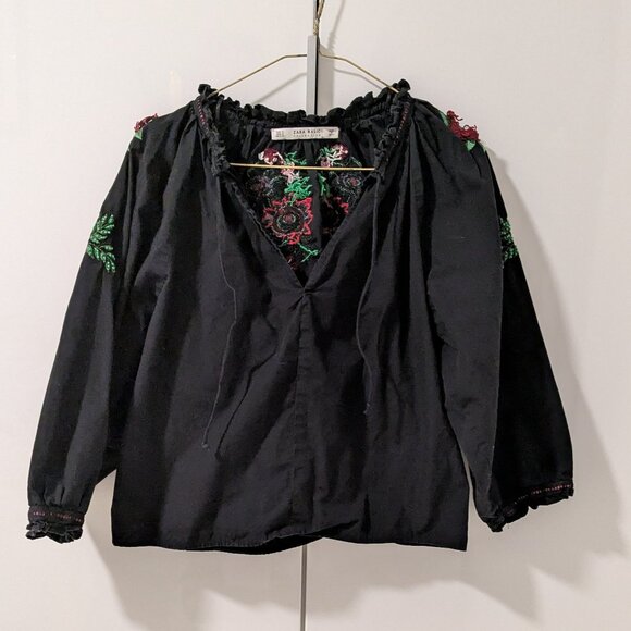Zara Boho Cropped Embroidered Peasant Top - Picture 2 of 12